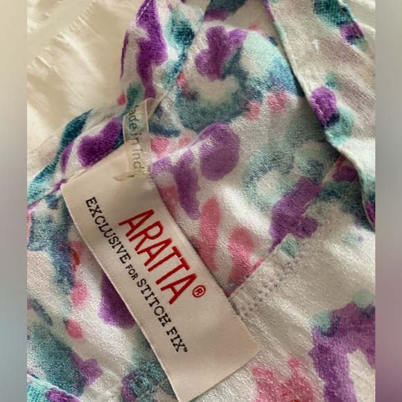 NWOT Aratta Cream Sleeveless Button DownTank with Purple & Teal Print - Picture 5 of 16
